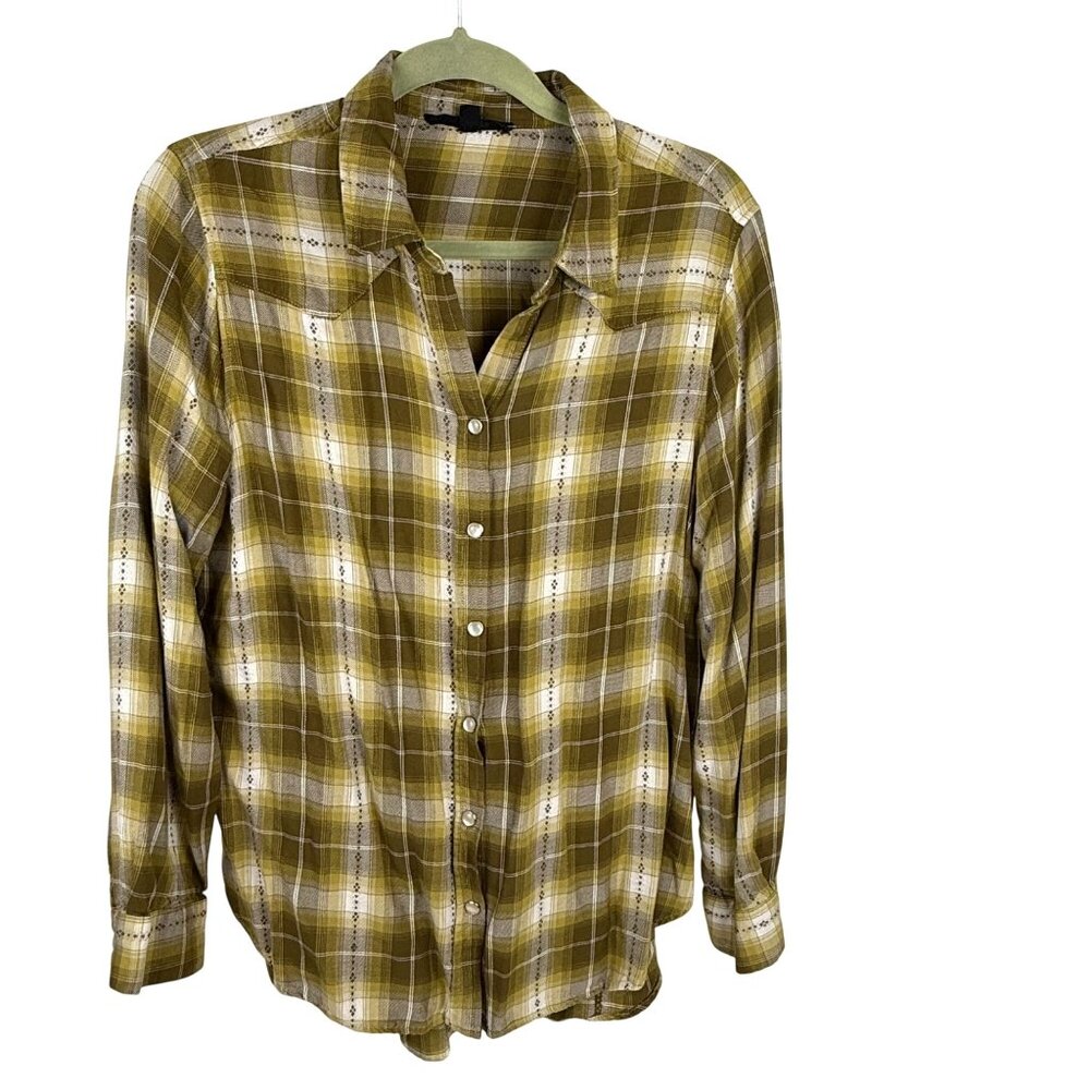 Jane and Delancey Women's Plaid Snap-Front Western Shirt Green Size M